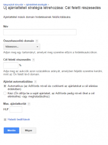 Google AdWords - Ajánlattételi stratégia: Cél feletti részesedés