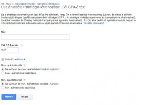 AdWords - Rugalmas ajánlattételi stratégia: Cél CPA érték beállítása