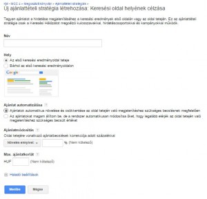 AdWords - Rugalmas ajánlattételi stratégia: Keresési oldal helyének célzása