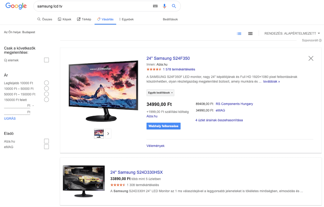 Google Shopping képtalálatok